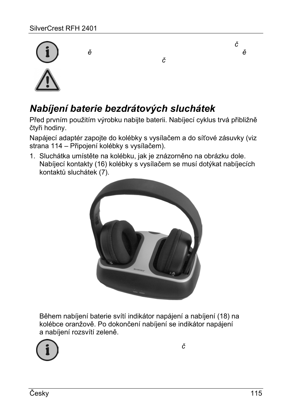 Nabíjení baterie bezdrátových sluchátek | Silvercrest RFH 2401 User Manual | Page 117 / 183