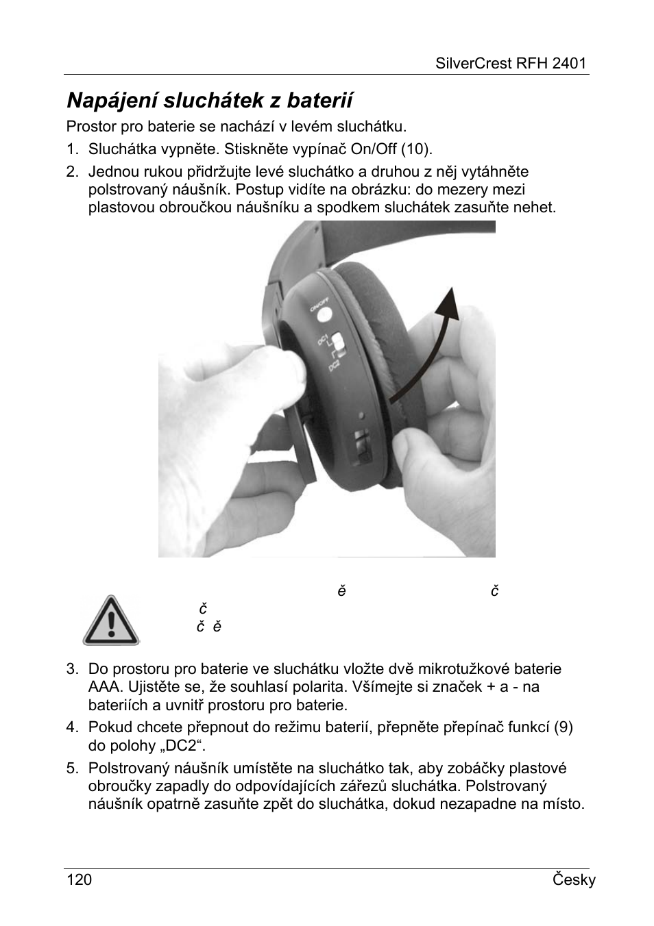 Napájení sluchátek z baterií | Silvercrest RFH 2401 User Manual | Page 122 / 183