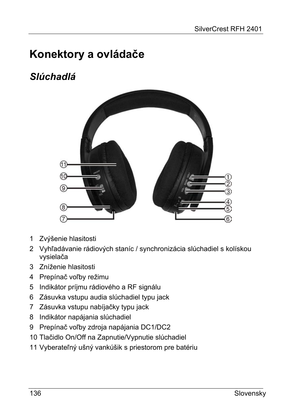 Konektory a ovládače, Slúchadlá | Silvercrest RFH 2401 User Manual | Page 138 / 183