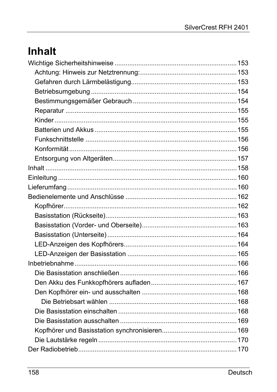 Inhalt | Silvercrest RFH 2401 User Manual | Page 160 / 183