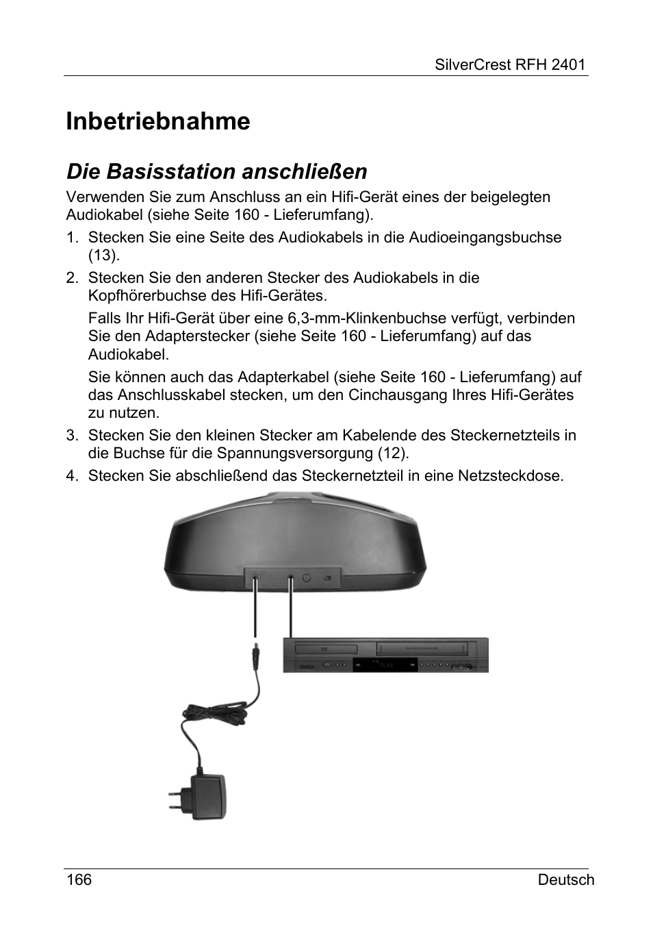 Inbetriebnahme, Die basisstation anschließen | Silvercrest RFH 2401 User Manual | Page 168 / 183