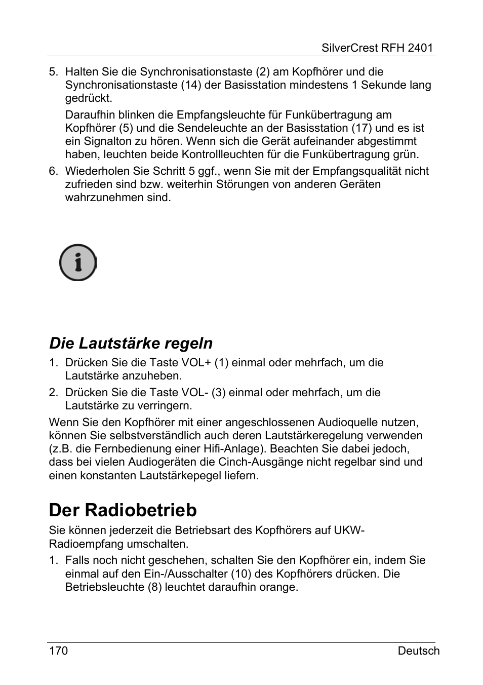 Der radiobetrieb, Die lautstärke regeln | Silvercrest RFH 2401 User Manual | Page 172 / 183