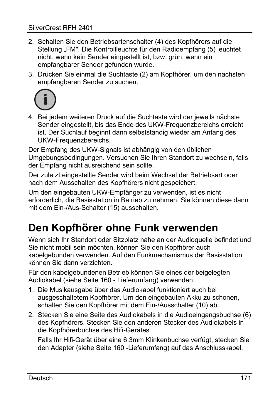Den kopfhörer ohne funk verwenden | Silvercrest RFH 2401 User Manual | Page 173 / 183