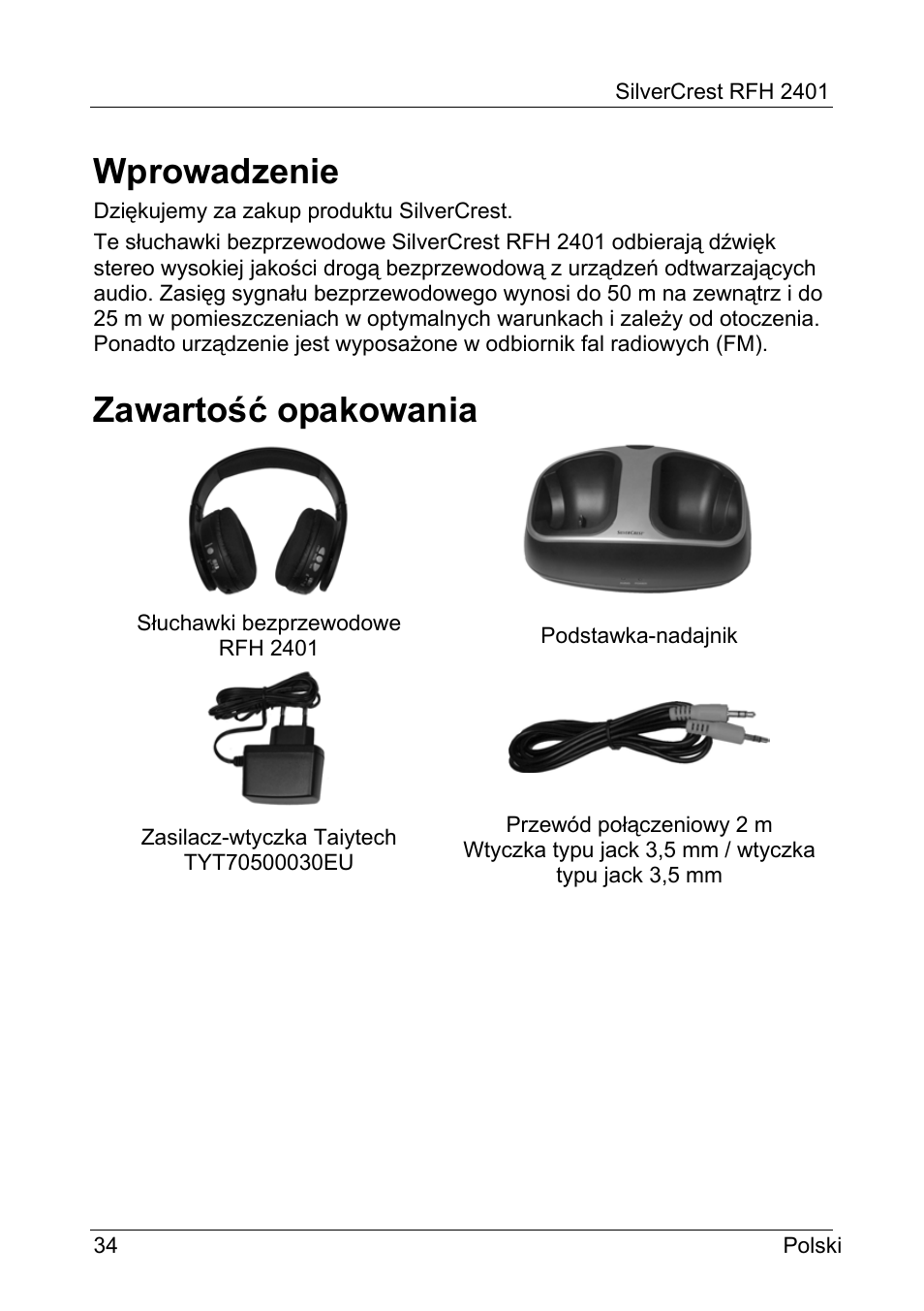 Wprowadzenie, Zawartość opakowania | Silvercrest RFH 2401 User Manual | Page 36 / 183