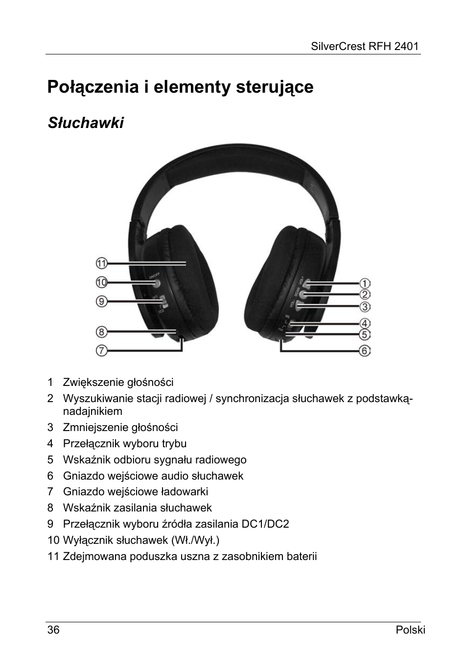 Połączenia i elementy sterujące, Słuchawki | Silvercrest RFH 2401 User Manual | Page 38 / 183