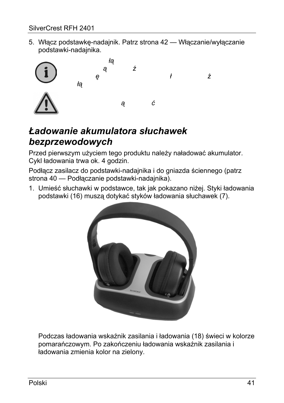 Ładowanie akumulatora słuchawek bezprzewodowych | Silvercrest RFH 2401 User Manual | Page 43 / 183