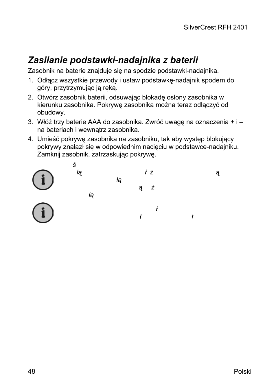 Zasilanie podstawki-nadajnika z baterii | Silvercrest RFH 2401 User Manual | Page 50 / 183