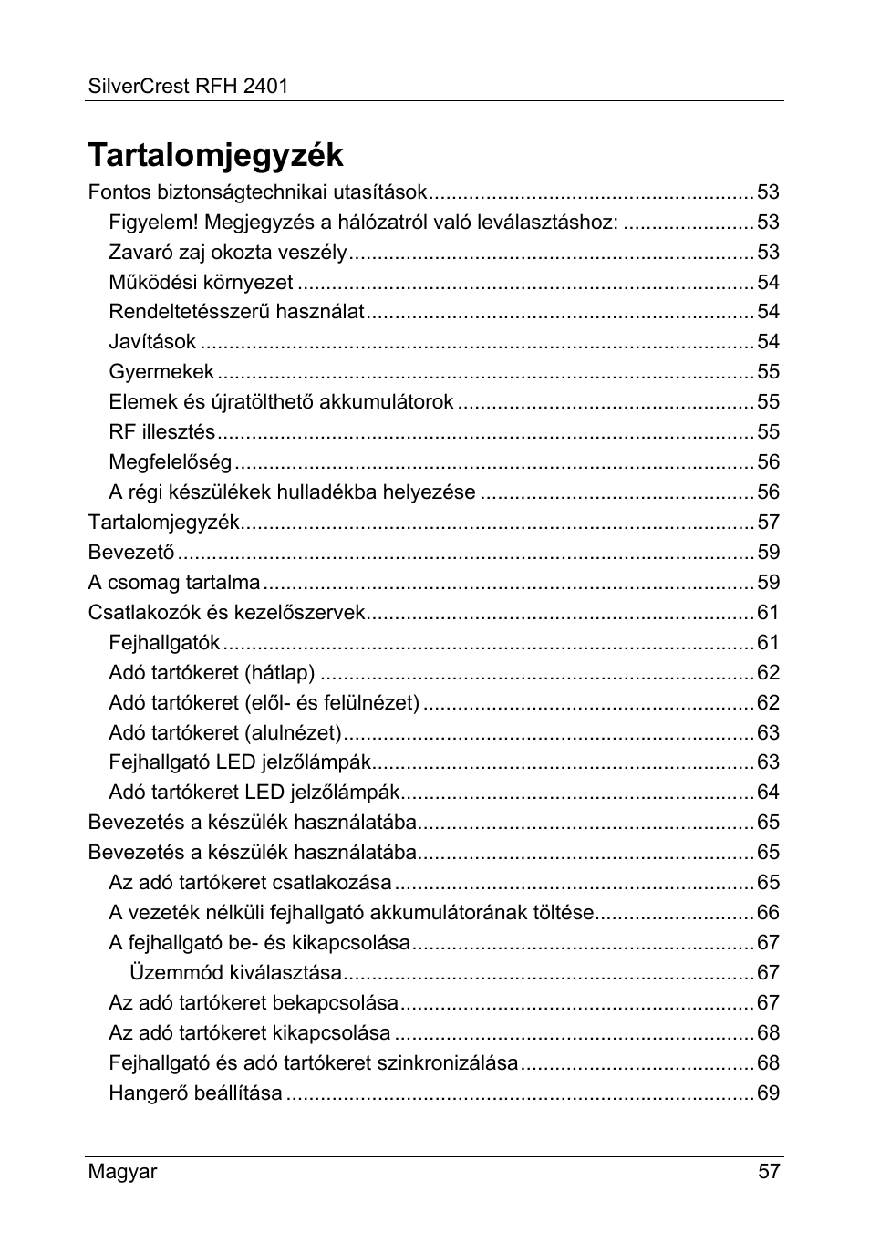Tartalomjegyzék | Silvercrest RFH 2401 User Manual | Page 59 / 183