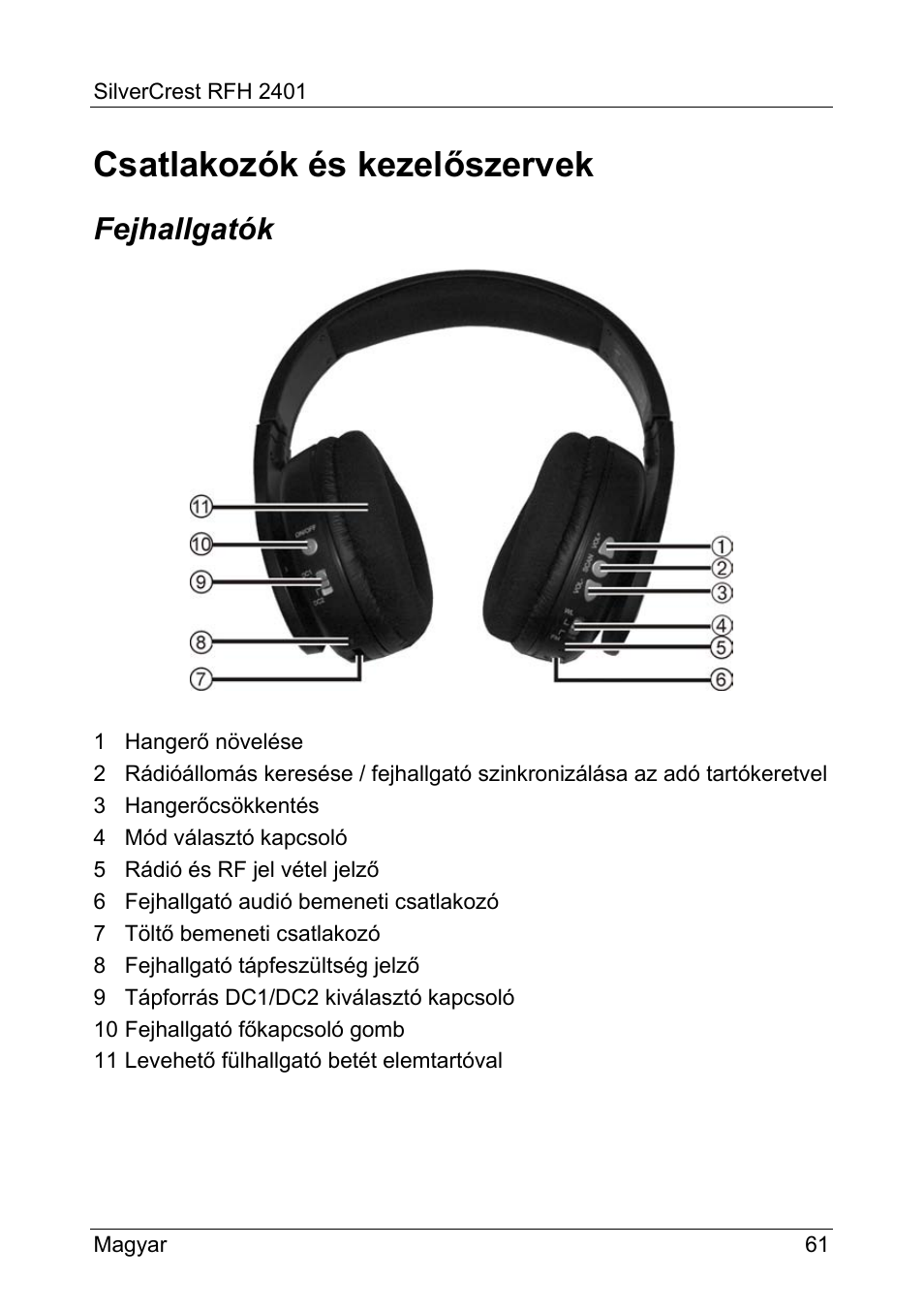 Csatlakozók és kezelőszervek, Fejhallgatók | Silvercrest RFH 2401 User Manual | Page 63 / 183