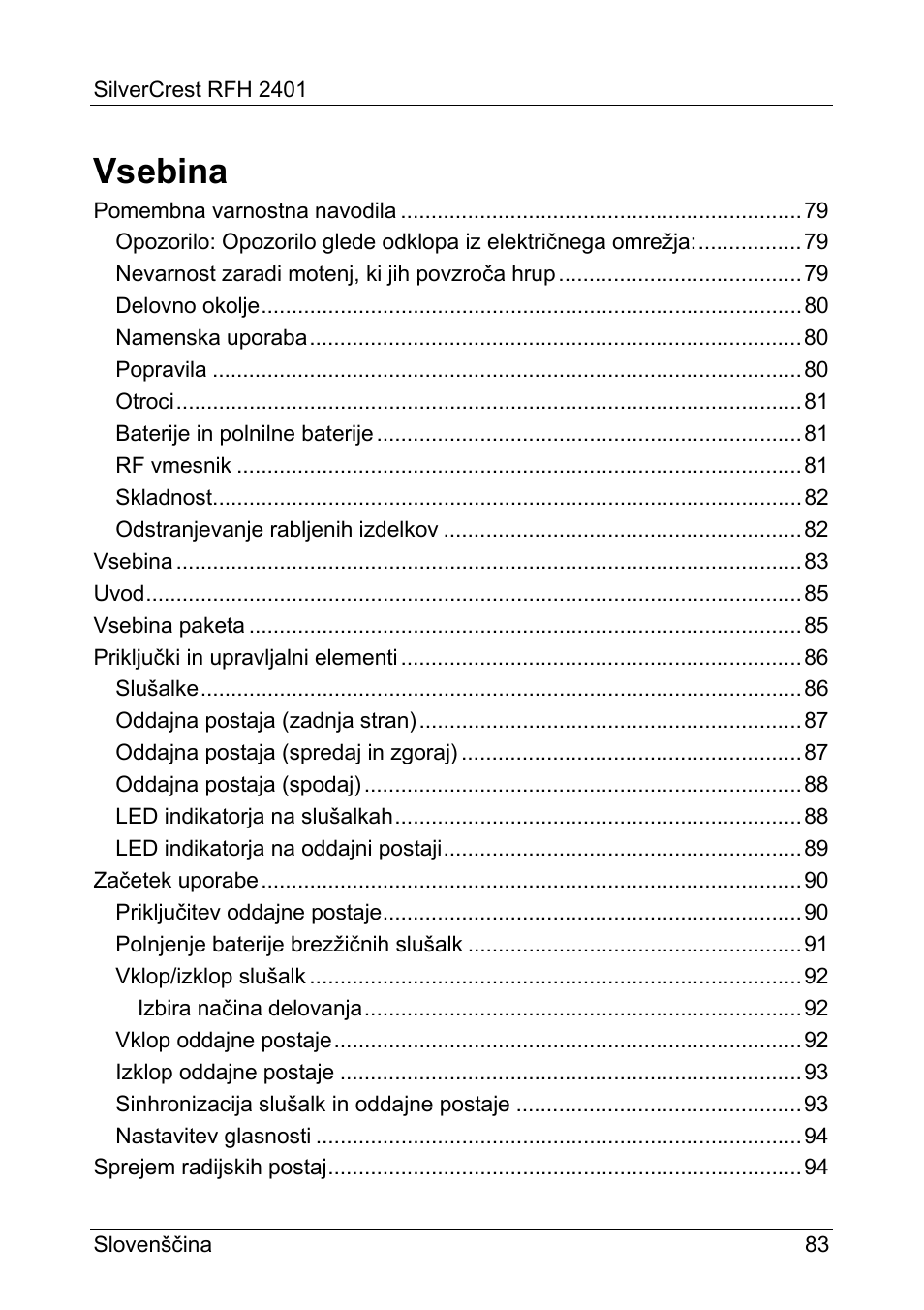 Vsebina | Silvercrest RFH 2401 User Manual | Page 85 / 183
