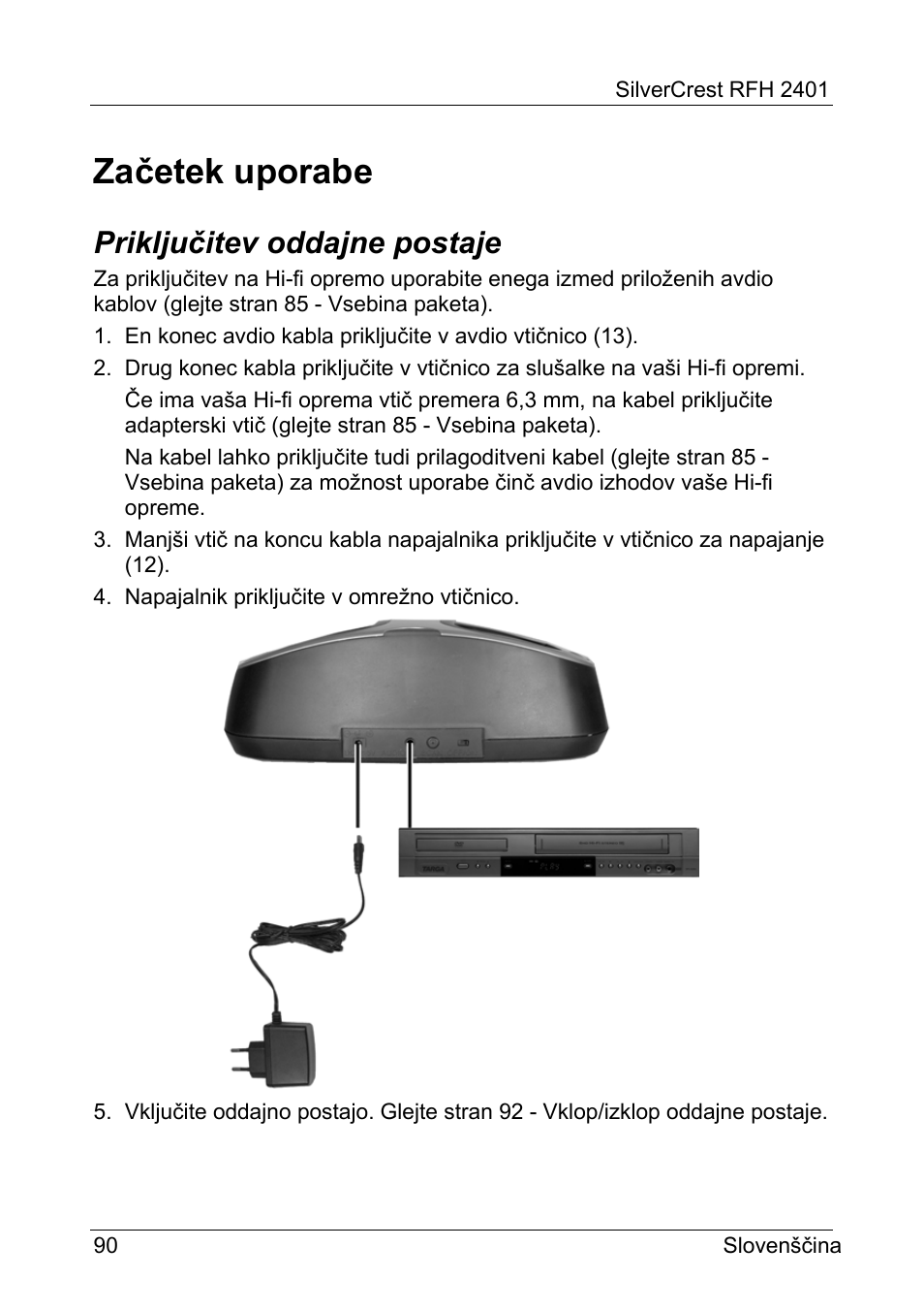 Začetek uporabe, Priključitev oddajne postaje | Silvercrest RFH 2401 User Manual | Page 92 / 183
