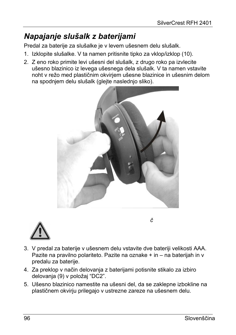 Napajanje slušalk z baterijami | Silvercrest RFH 2401 User Manual | Page 98 / 183