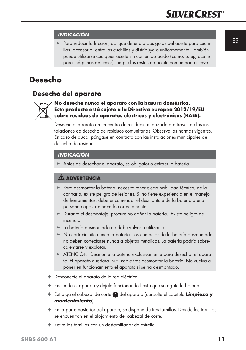 Desecho, Desecho del aparato | Silvercrest SHBS 600 A1 User Manual | Page 14 / 74