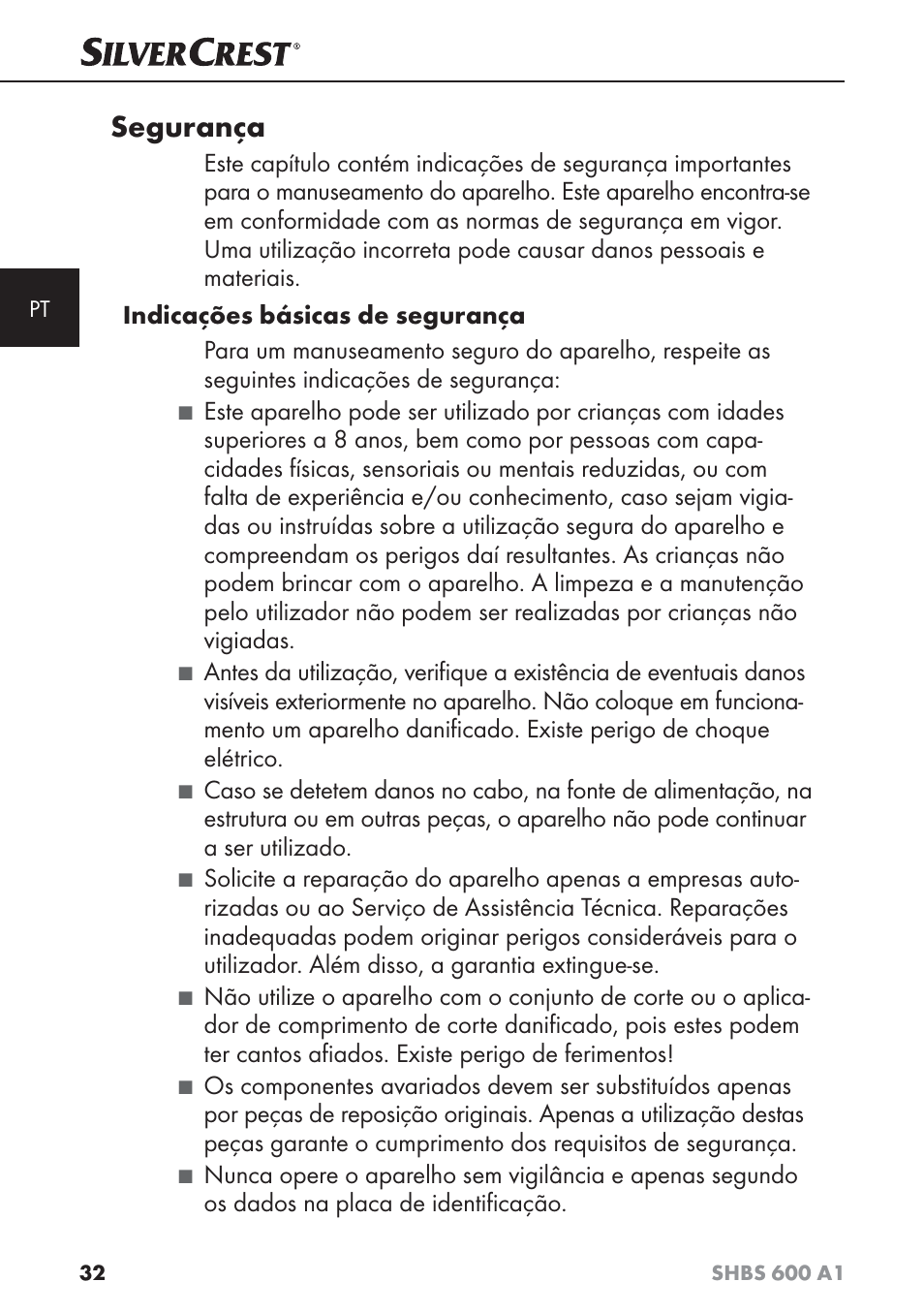 Segurança | Silvercrest SHBS 600 A1 User Manual | Page 35 / 74
