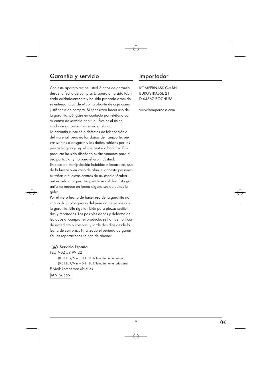 Garantía y servicio, Importador | Silvercrest SKM 550 EDS A1 User Manual | Page 11 / 52