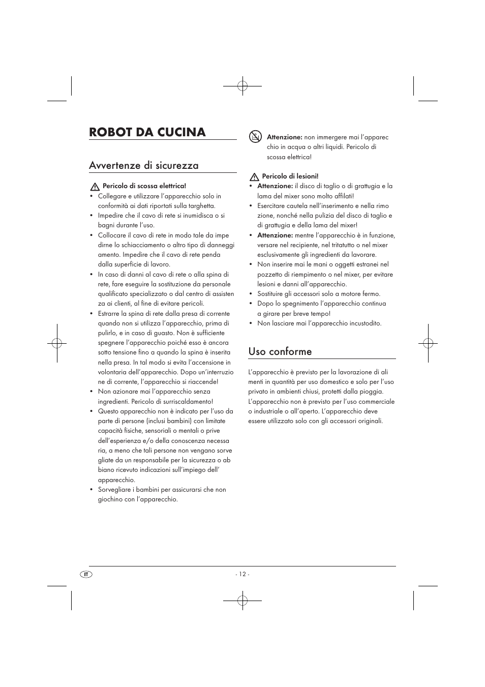 Robot da cucina, Avvertenze di sicurezza, Uso conforme | Silvercrest SKM 550 EDS A1 User Manual | Page 14 / 52
