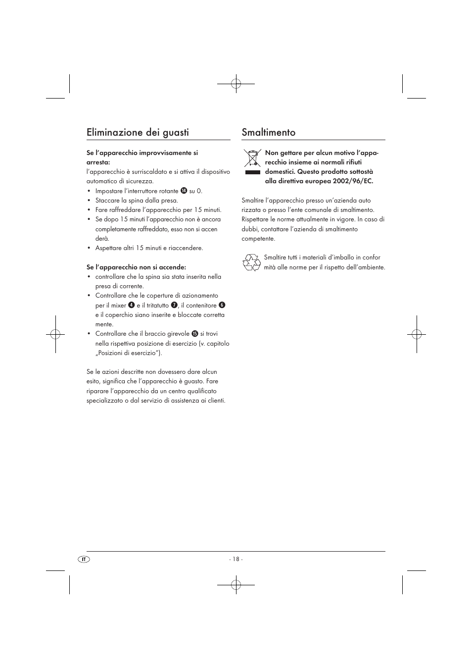 Eliminazione dei guasti, Smaltimento | Silvercrest SKM 550 EDS A1 User Manual | Page 20 / 52