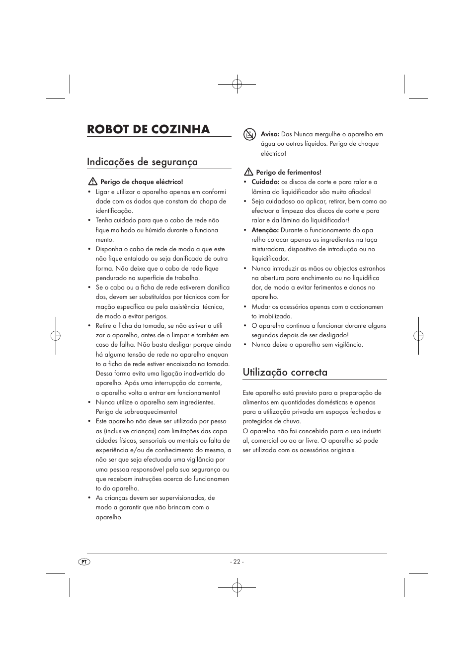 Robot de cozinha, Indicações de segurança, Utilização correcta | Silvercrest SKM 550 EDS A1 User Manual | Page 24 / 52