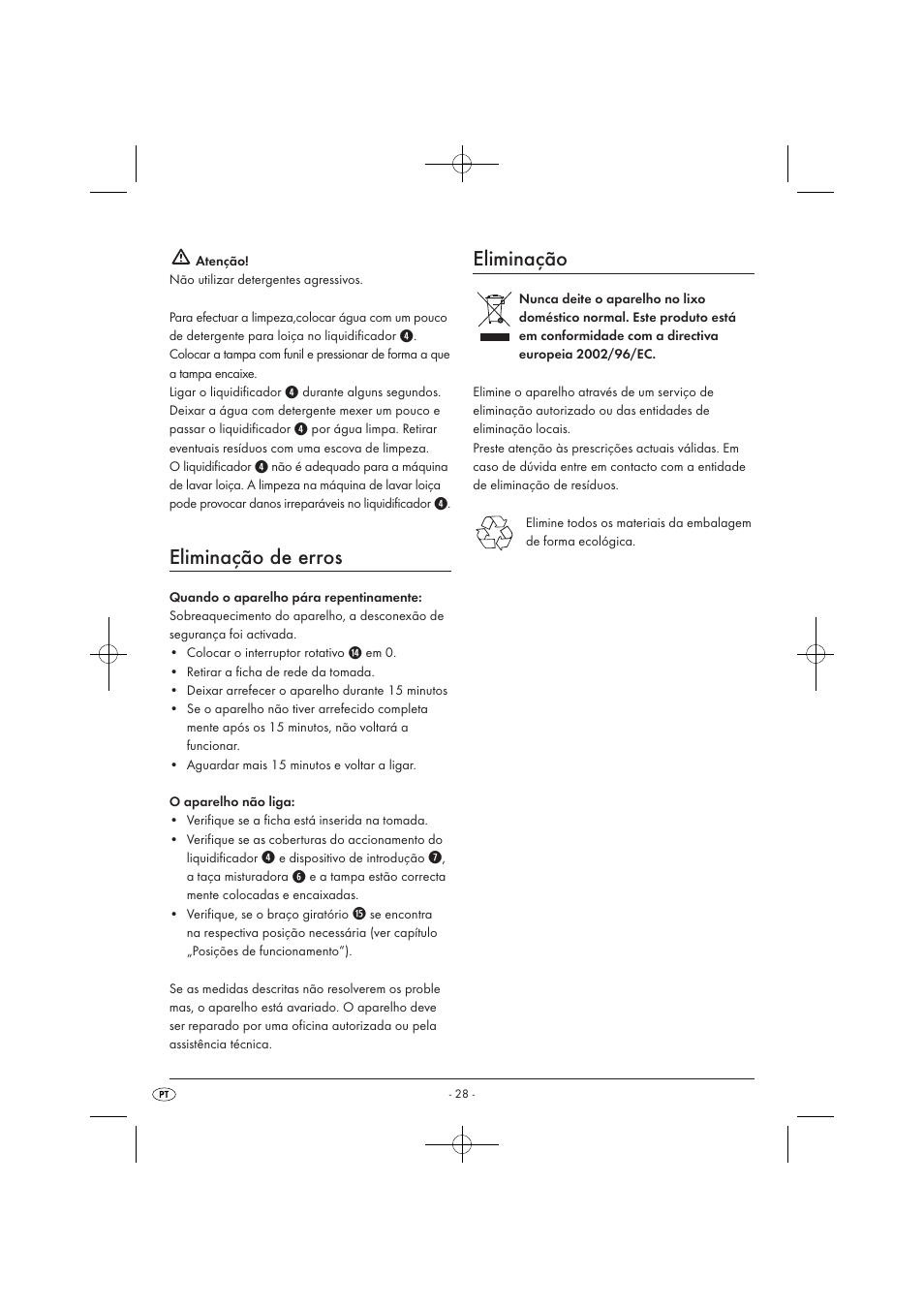 Eliminação de erros, Eliminação | Silvercrest SKM 550 EDS A1 User Manual | Page 30 / 52