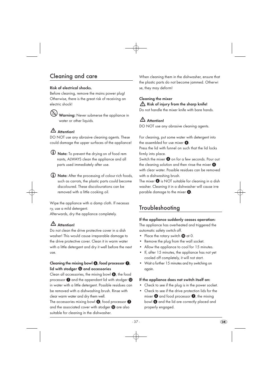 Cleaning and care, Troubleshooting | Silvercrest SKM 550 EDS A1 User Manual | Page 39 / 52