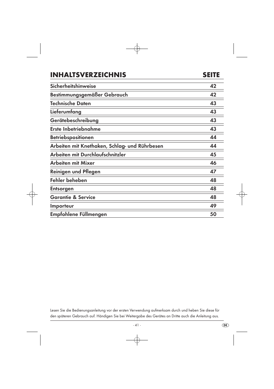 Inhaltsverzeichnis seite | Silvercrest SKM 550 EDS A1 User Manual | Page 43 / 52