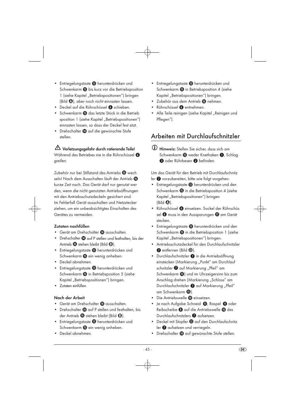 Arbeiten mit durchlaufschnitzler | Silvercrest SKM 550 EDS A1 User Manual | Page 47 / 52