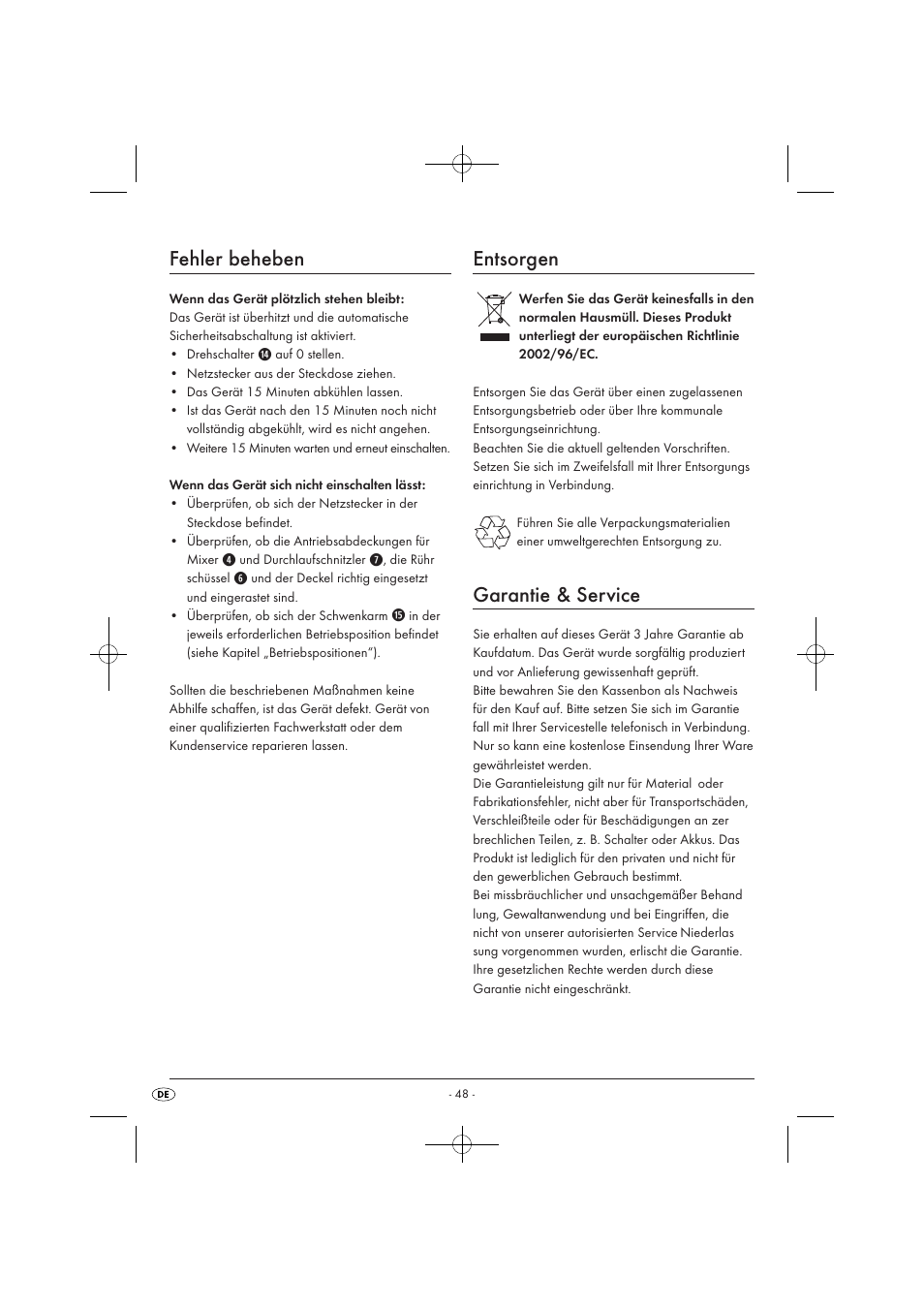 Fehler beheben, Entsorgen, Garantie & service | Silvercrest SKM 550 EDS A1 User Manual | Page 50 / 52