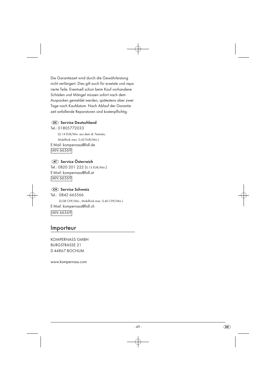 Importeur | Silvercrest SKM 550 EDS A1 User Manual | Page 51 / 52