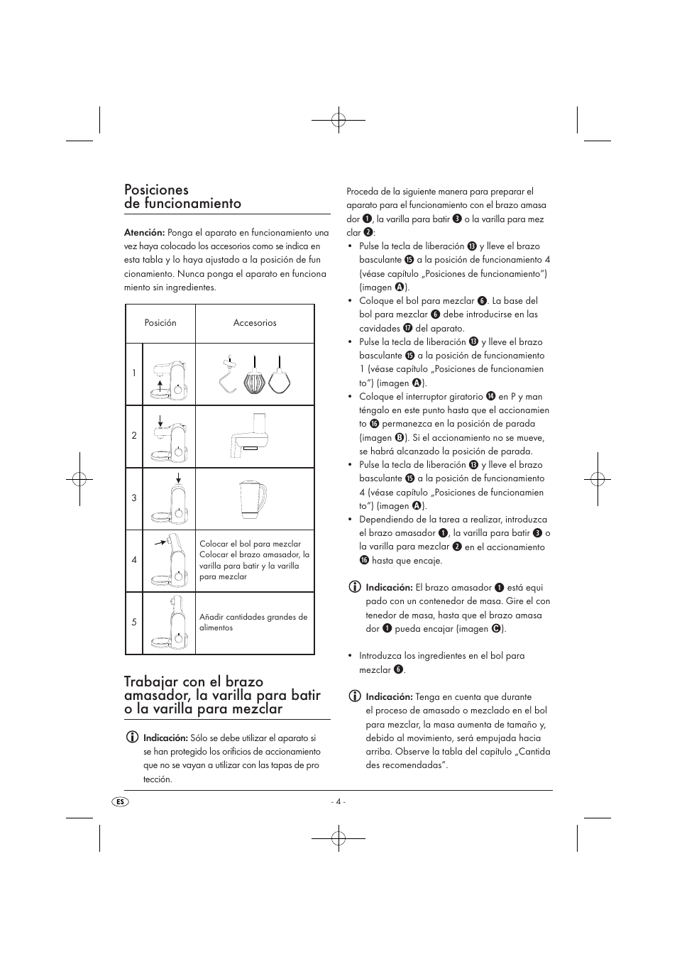 Posiciones de funcionamiento | Silvercrest SKM 550 EDS A1 User Manual | Page 6 / 52
