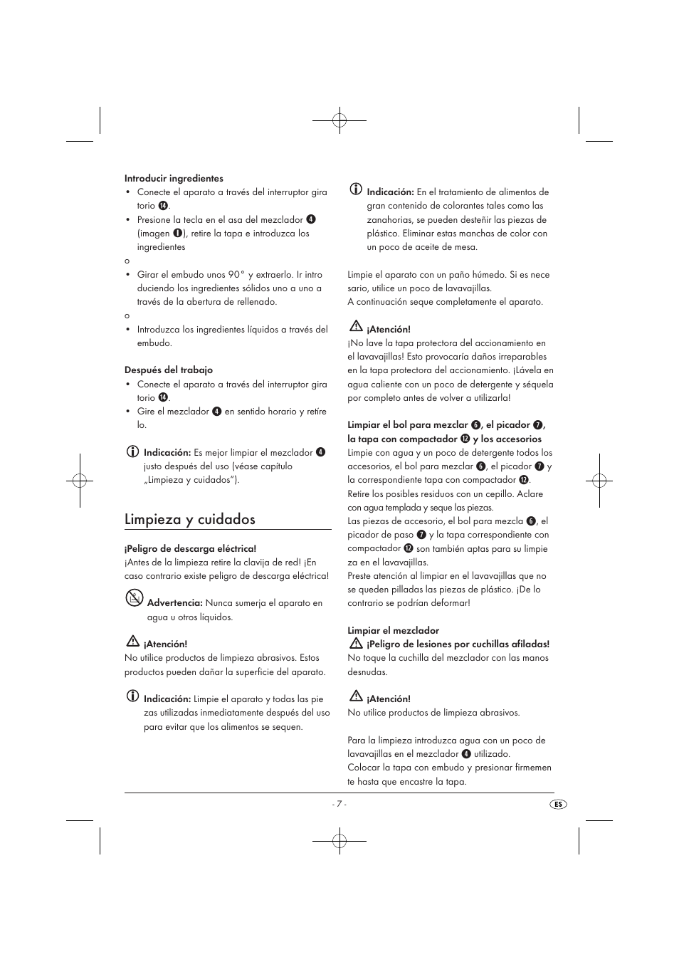Limpieza y cuidados | Silvercrest SKM 550 EDS A1 User Manual | Page 9 / 52