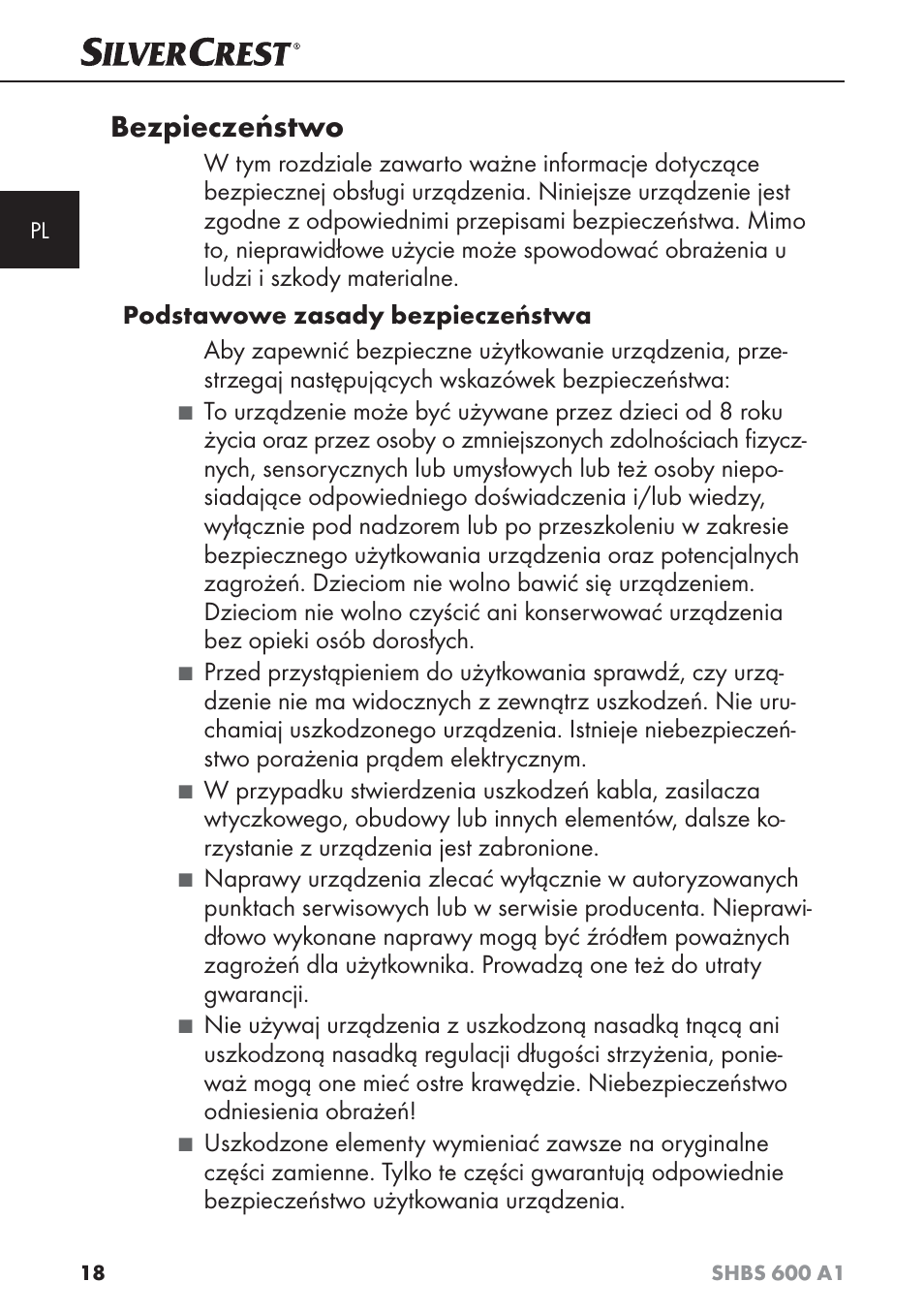 Bezpieczeństwo | Silvercrest SHBS 600 A1 User Manual | Page 21 / 102