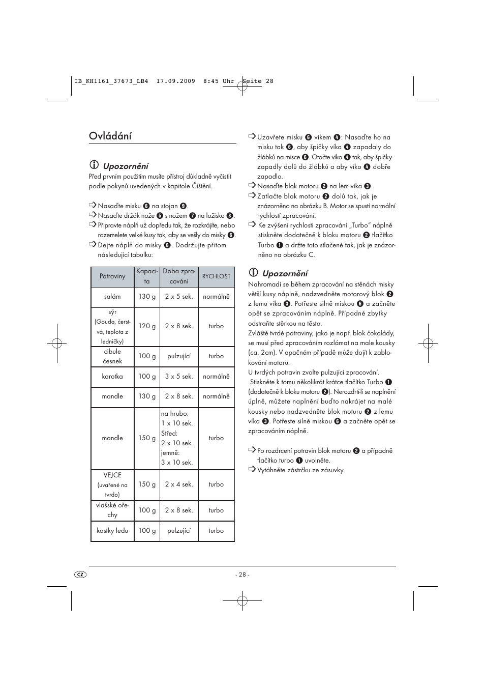 Ovládání, Upozornění | Silvercrest KH 1161 User Manual | Page 30 / 50