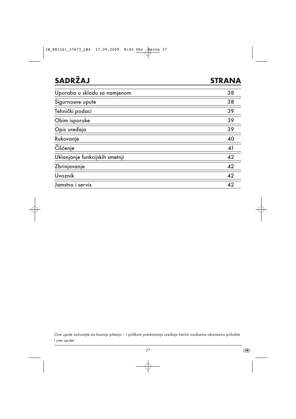 Sadržaj strana | Silvercrest KH 1161 User Manual | Page 39 / 50