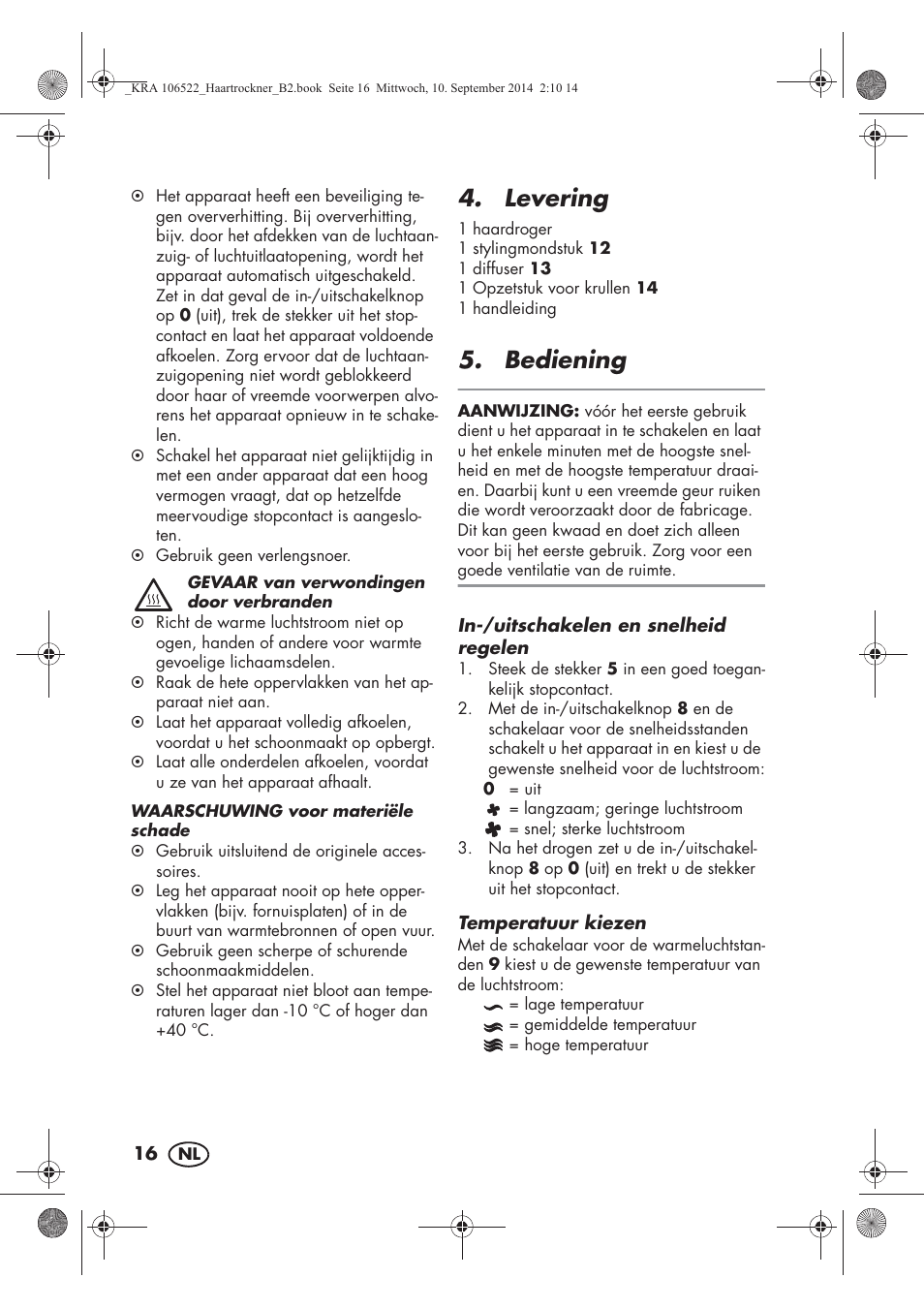 Levering, Bediening | Silvercrest SHTR 2200 D3 User Manual | Page 18 / 46