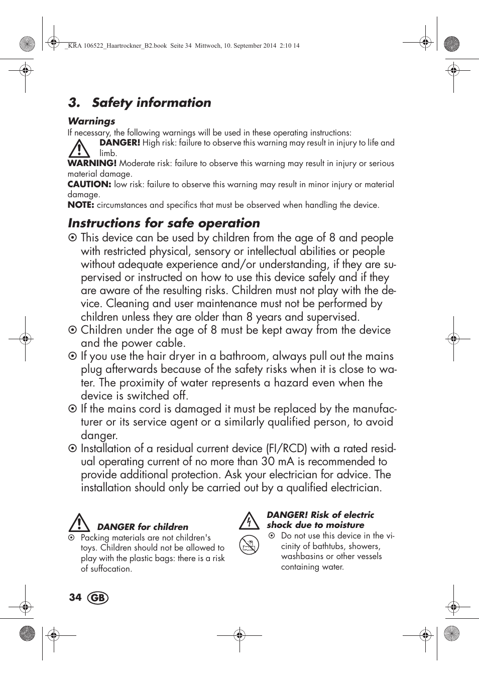 Safety information, Instructions for safe operation | Silvercrest SHTR 2200 D3 User Manual | Page 36 / 46
