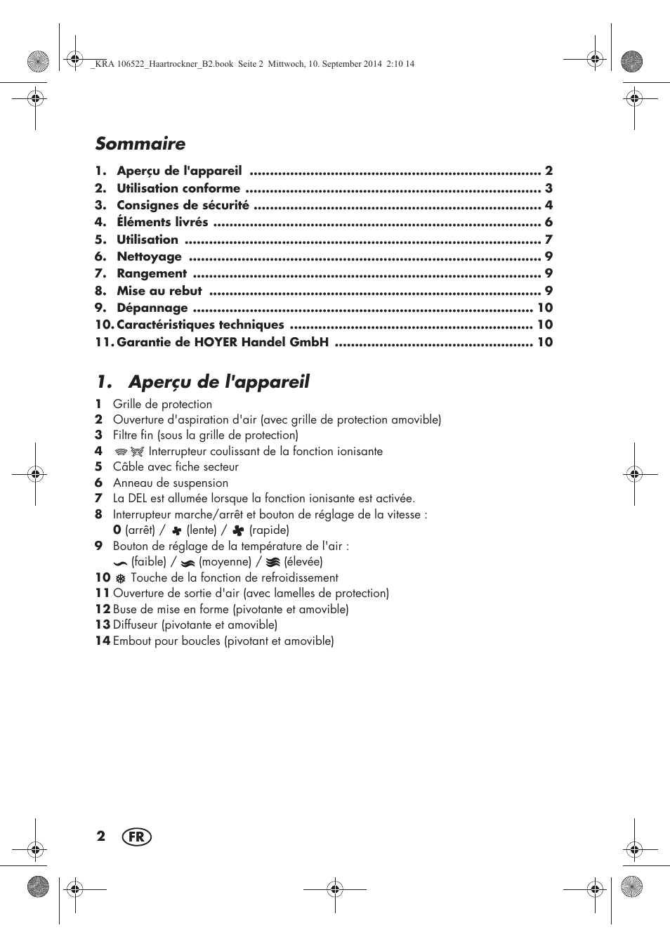 Sommaire, Aperçu de l'appareil | Silvercrest SHTR 2200 D3 User Manual | Page 4 / 46