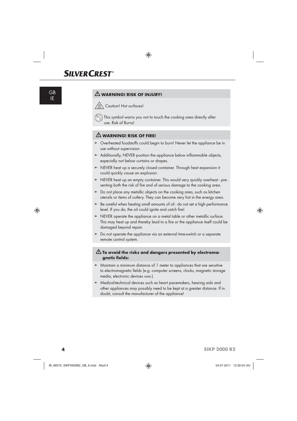 Gb ie | Silvercrest SIKP 2000 B2 User Manual | Page 6 / 17