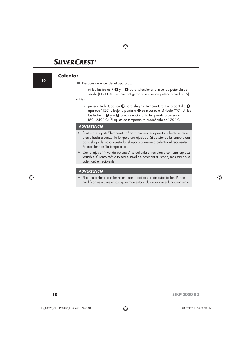 Calentar | Silvercrest SIKP 2000 B2 User Manual | Page 12 / 81