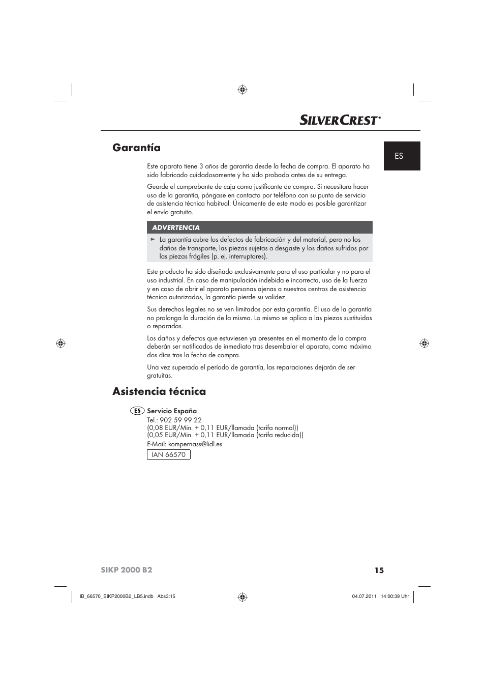 Garantía, Asistencia técnica | Silvercrest SIKP 2000 B2 User Manual | Page 17 / 81