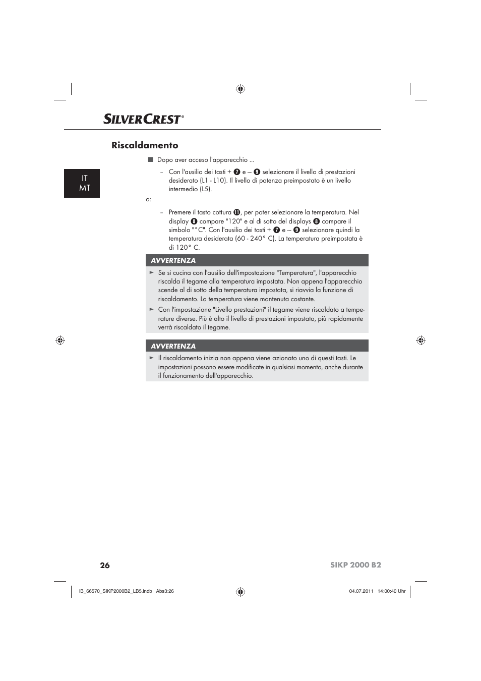 Riscaldamento, It mt | Silvercrest SIKP 2000 B2 User Manual | Page 28 / 81