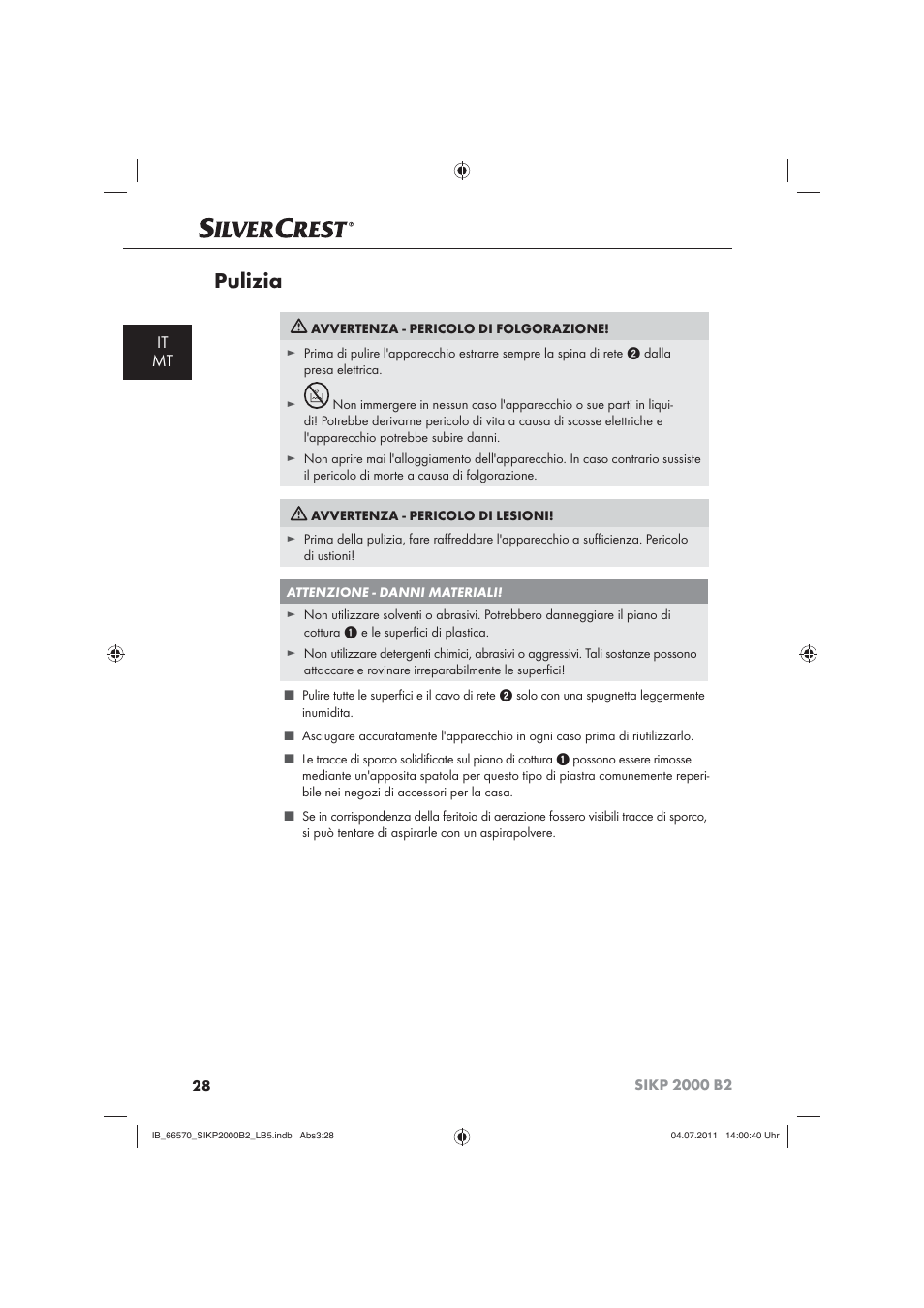 Pulizia, It mt | Silvercrest SIKP 2000 B2 User Manual | Page 30 / 81