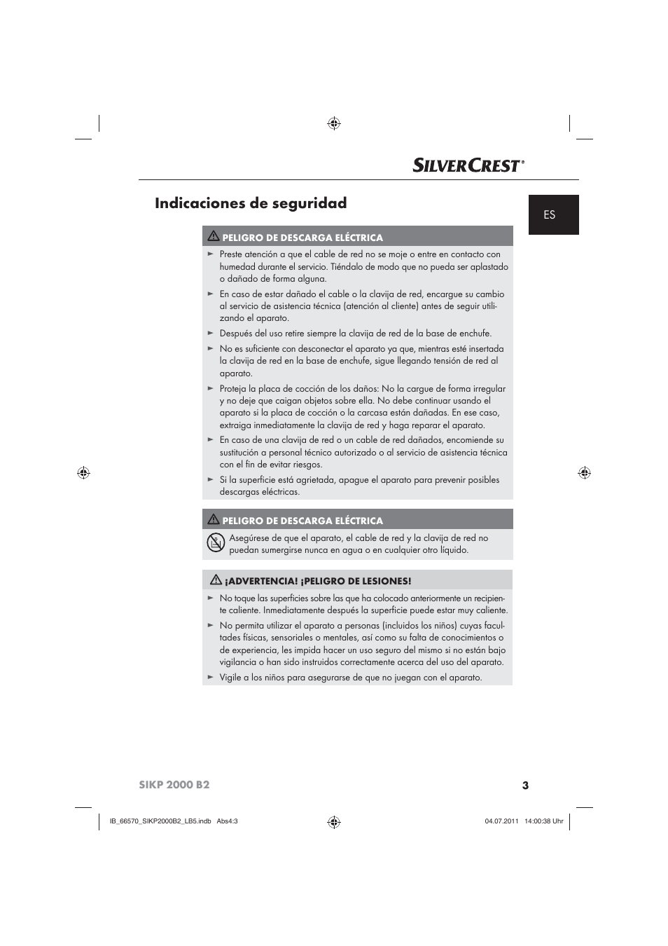 Indicaciones de seguridad | Silvercrest SIKP 2000 B2 User Manual | Page 5 / 81