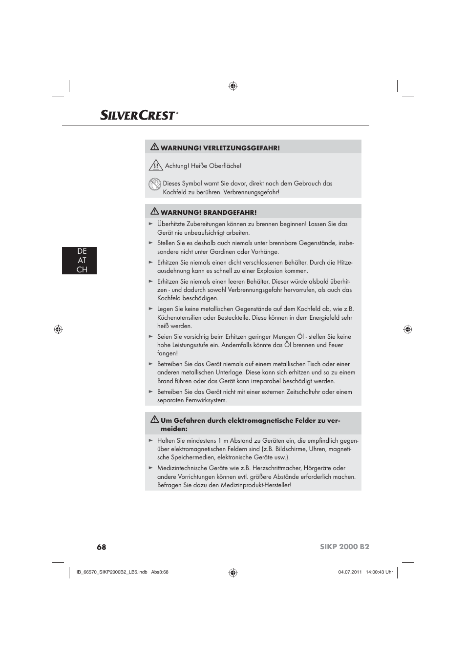 De at ch | Silvercrest SIKP 2000 B2 User Manual | Page 70 / 81