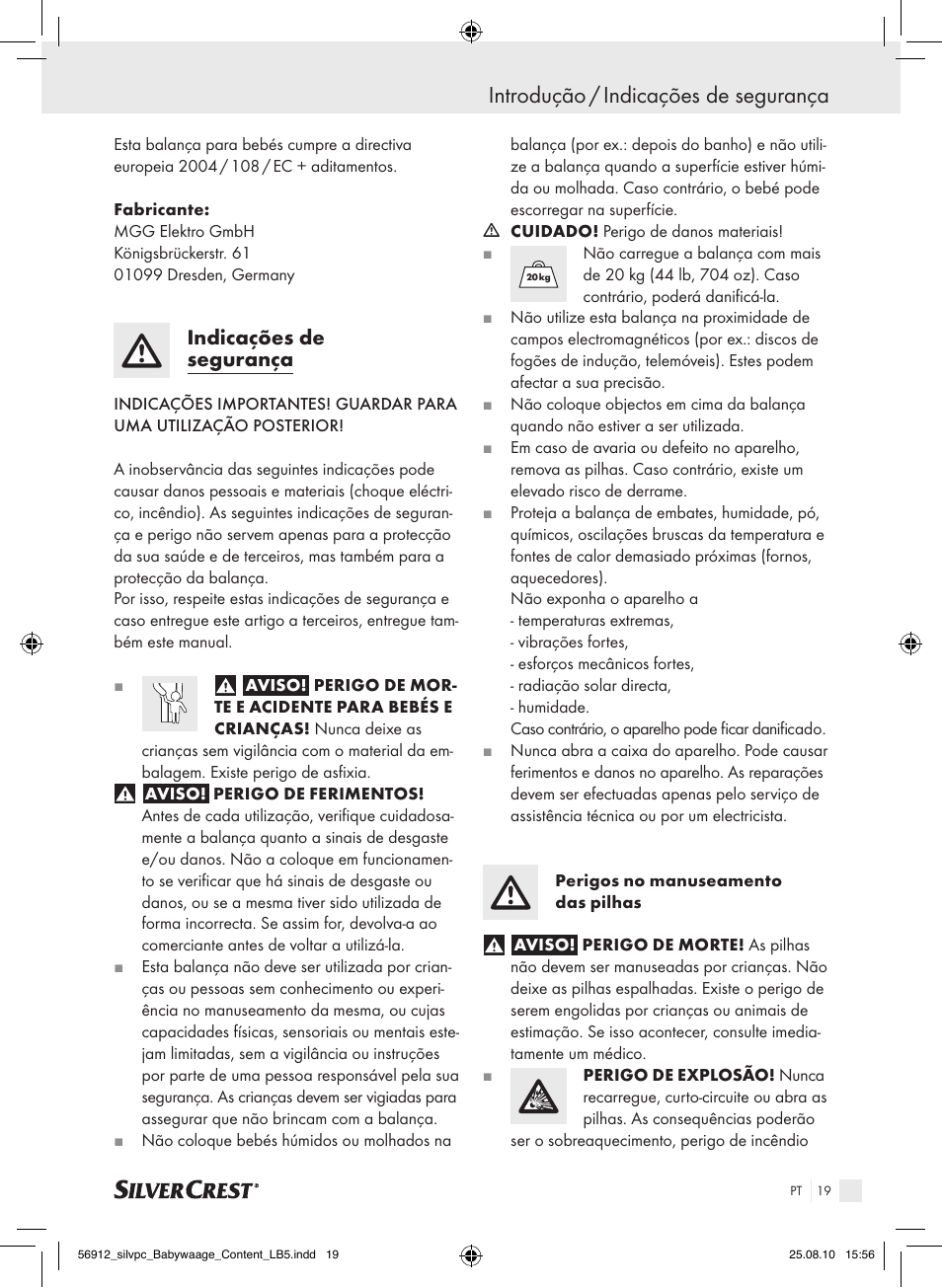 Introdução / indicações de segurança, Indicações de segurança | Silvercrest Digital Baby Scale User Manual | Page 15 / 30