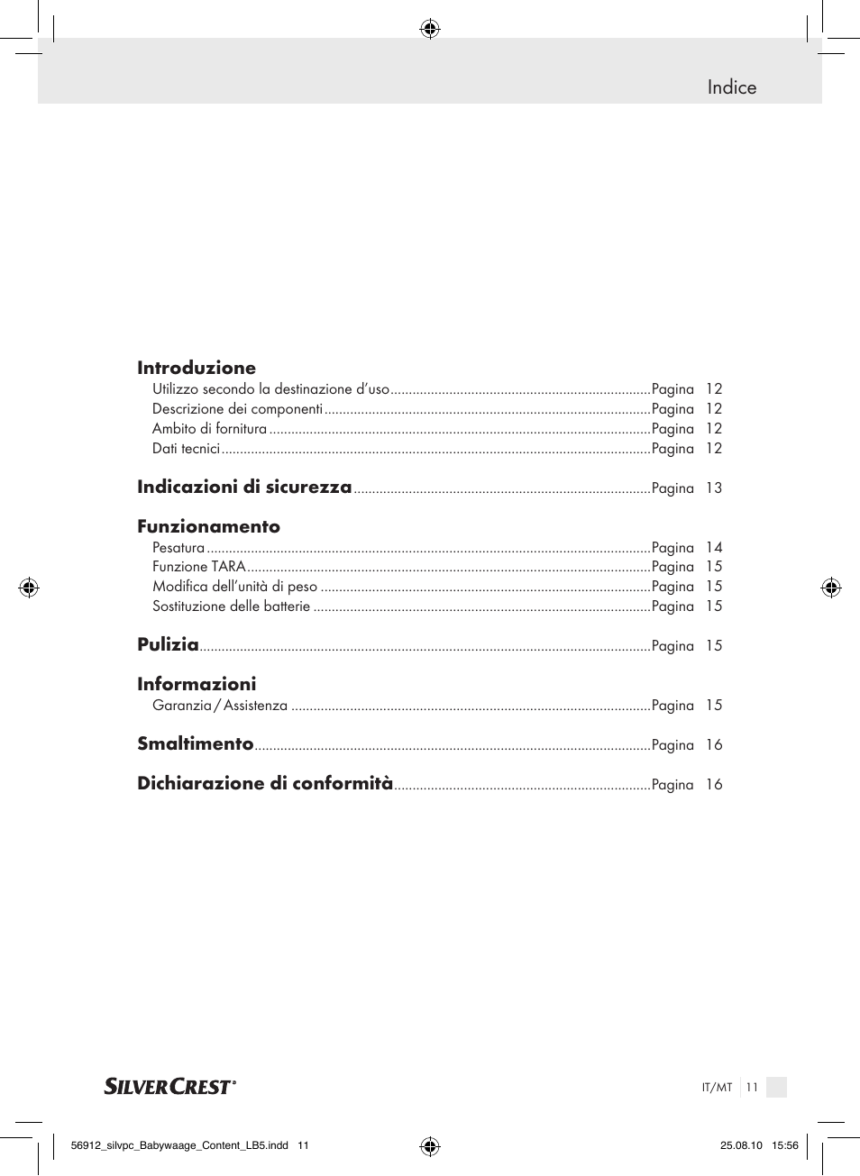 Indice | Silvercrest Digital Baby Scale User Manual | Page 7 / 30