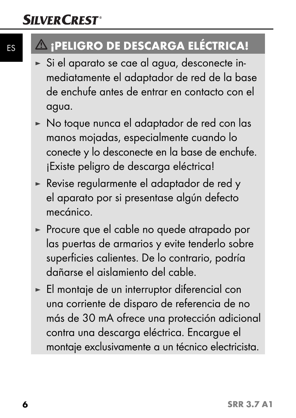 Peligro de descarga eléctrica | Silvercrest SRR 3.7 A1 User Manual | Page 10 / 105