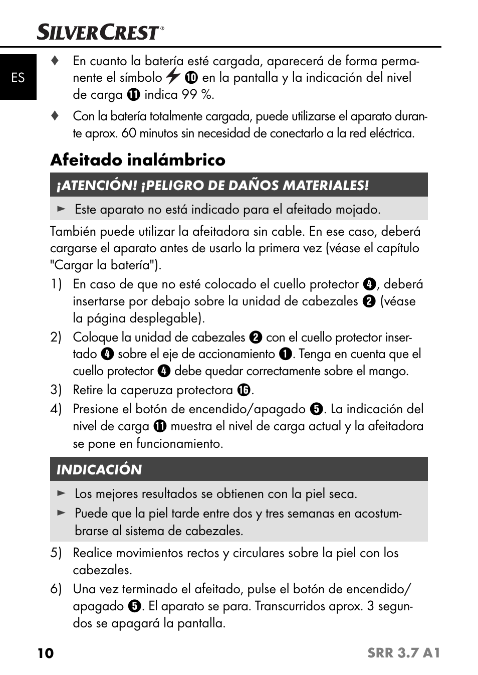 Afeitado inalámbrico | Silvercrest SRR 3.7 A1 User Manual | Page 14 / 105