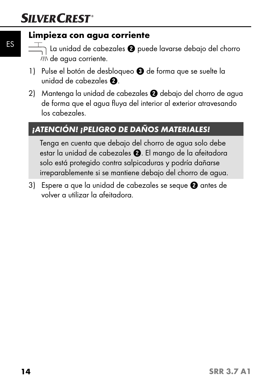 Limpieza con agua corriente | Silvercrest SRR 3.7 A1 User Manual | Page 18 / 105