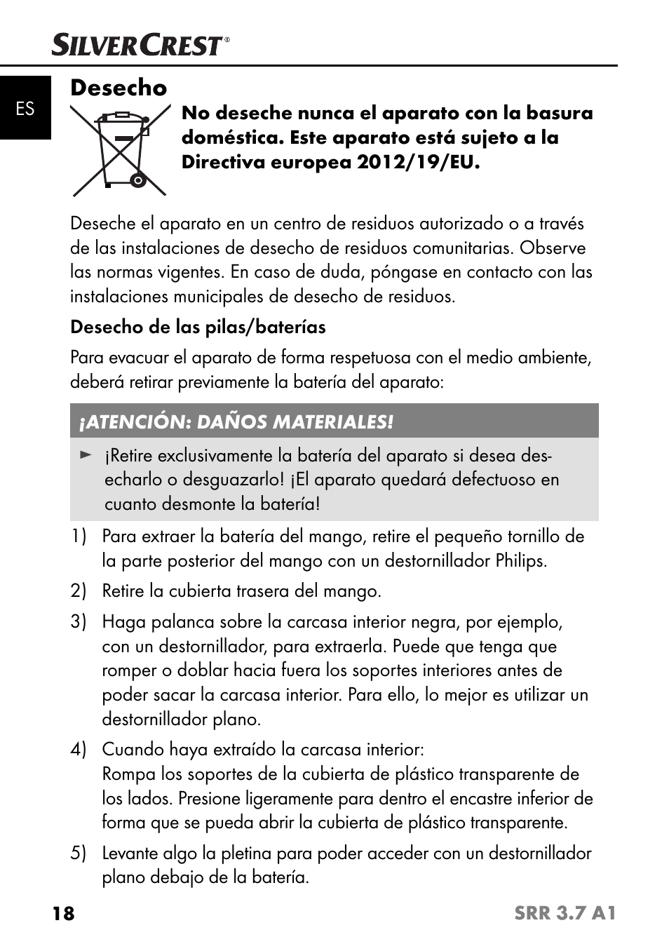 Desecho | Silvercrest SRR 3.7 A1 User Manual | Page 22 / 105