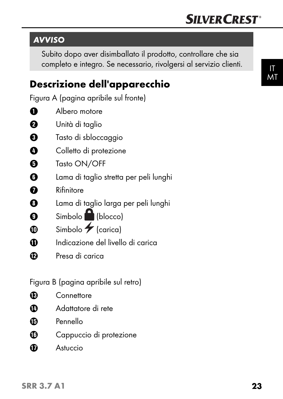 Descrizione dell'apparecchio | Silvercrest SRR 3.7 A1 User Manual | Page 27 / 105